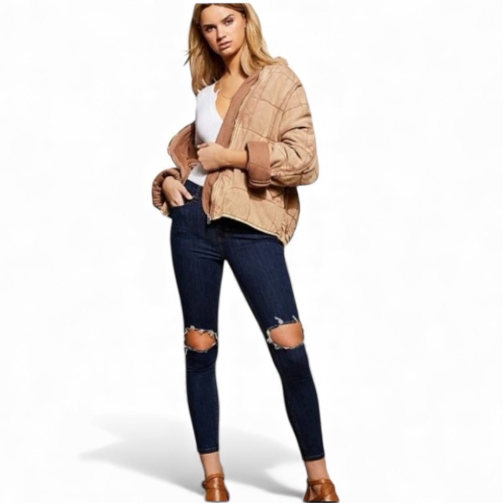 Free People Ankle Jeans Busted Knee Slim Fit Indigo Size 28